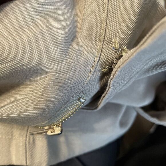 AARON & AMBER Pleated Flowy Wide Leg Pants Large High Rise Paperbag Green Tan - Picture 8 of 8